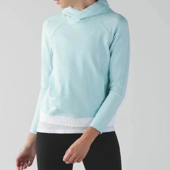 Lululemon All Good Pullover French Terry Aqua Heather Tranquil Blue Hoodie(6) - Picture 3 of 10